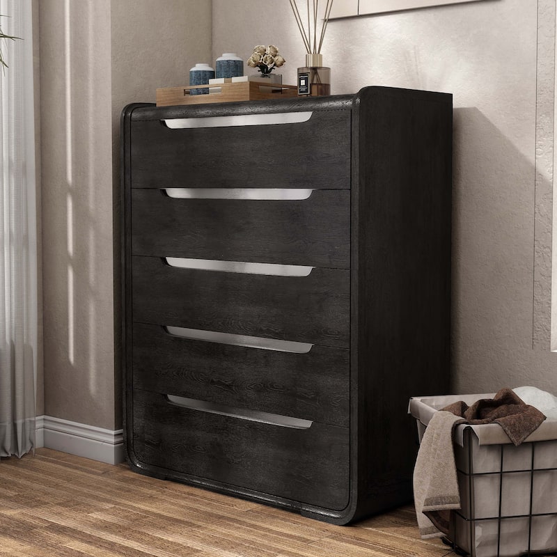 Furniture of America Addeso Modern Solid Wood 5-Drawer Chest - Black