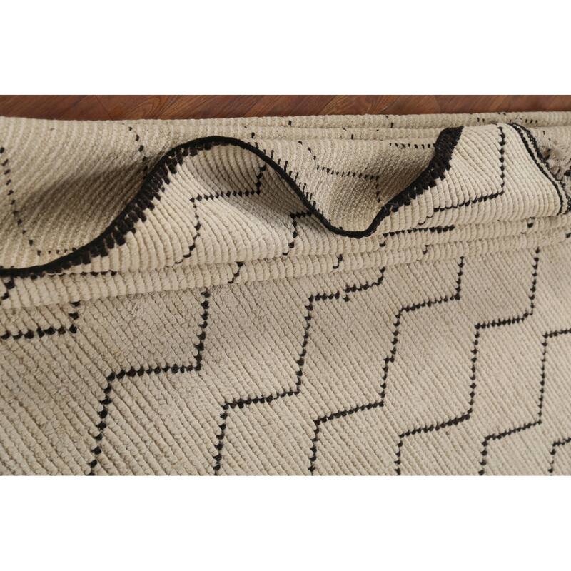 All-Over Geometric Ivory Moroccan Area Rug Handmade Wool Carpet - 6'2"x 9'3"