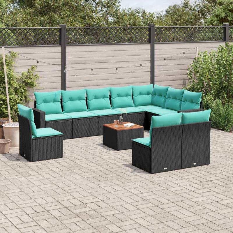 vidaXL Patio Sofa Set with Cushions Outdoor Furniture 11 Piece Poly Rattan - 25.8x 24.4x 27.2