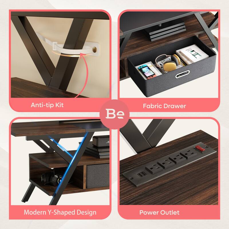 70 inch TV Stand for TVs up to 75" with LED & Outlet,Large Media Console