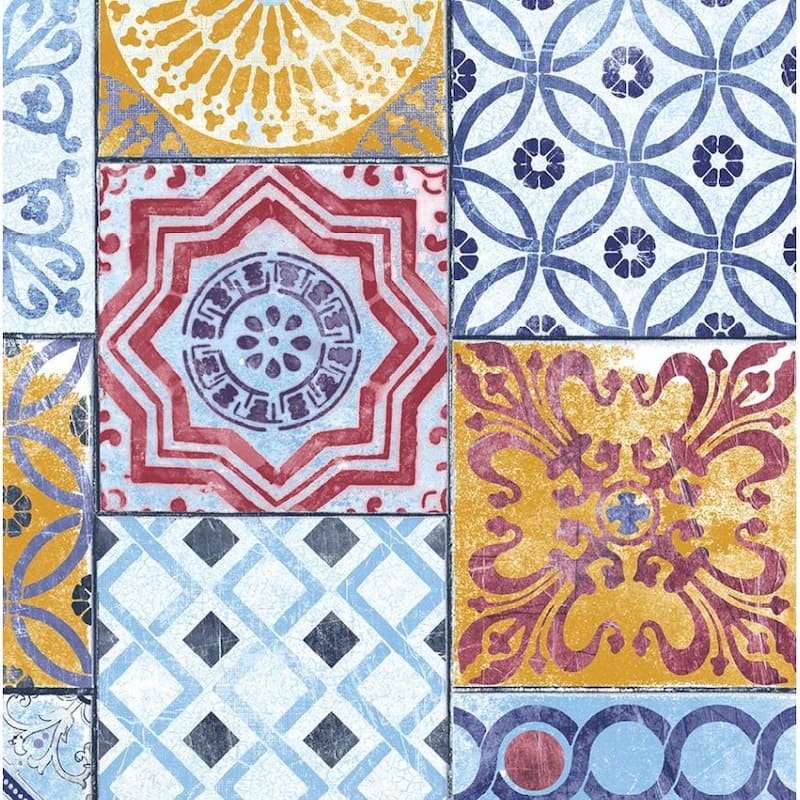 NextWall Moroccan Tile Peel and Stick Removable Wallpaper - 20.5 in. W x 18 ft. L - Multi-Color