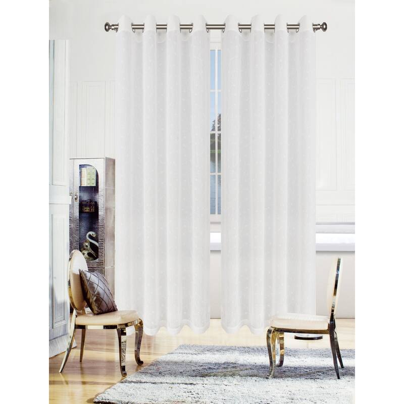 Superior Embroidered Delicate Flower Sheer Grommet Curtain Panel - (Set of 2) - 52x84 - White