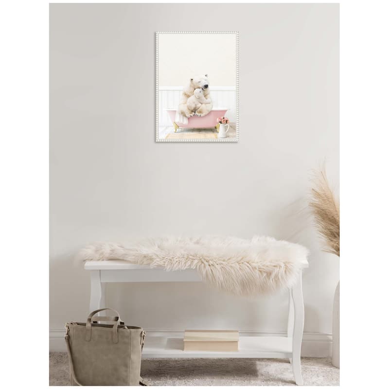 Kate and Laurel Sylvie Mother and Baby Polar Bear in Cottage Rose Bathtub Framed Canvas by Amy Peterson