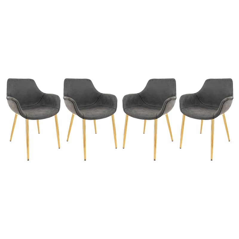 Markley Modern Leather Dining Armchair Set of 4 With Gold Metal Legs Accent Side Chair - Charcoal Black