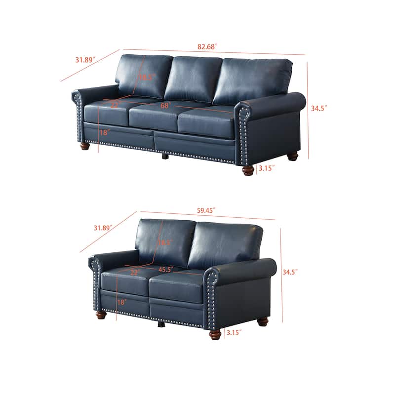 Classic Combination Sofa Set with Built In Storage and Nailhead Trim for Living Rooms and Guest Rooms
