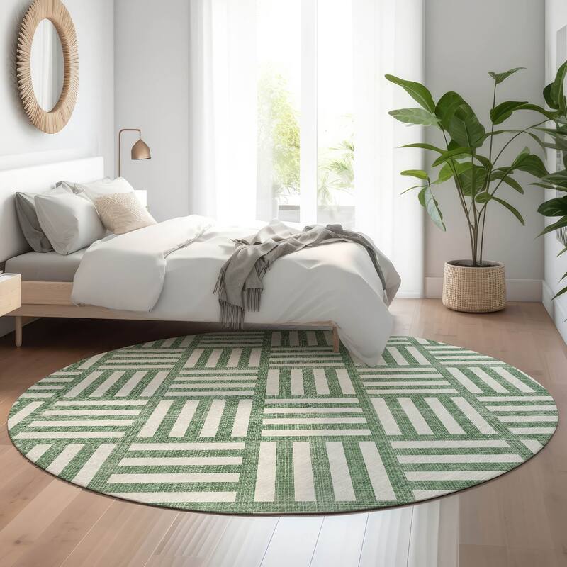 Premium Washable Super Soft Contemporary Mosaic Mayfield Rug - Green - 8' x 8' - Round