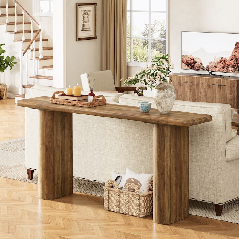 Industrial 63" Console Table with Heavy-Duty Pedestal for Entryway - Brown