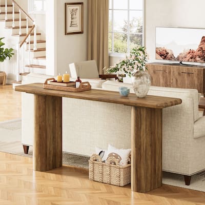 Industrial 63" Console Table with Heavy-Duty Pedestal for Entryway