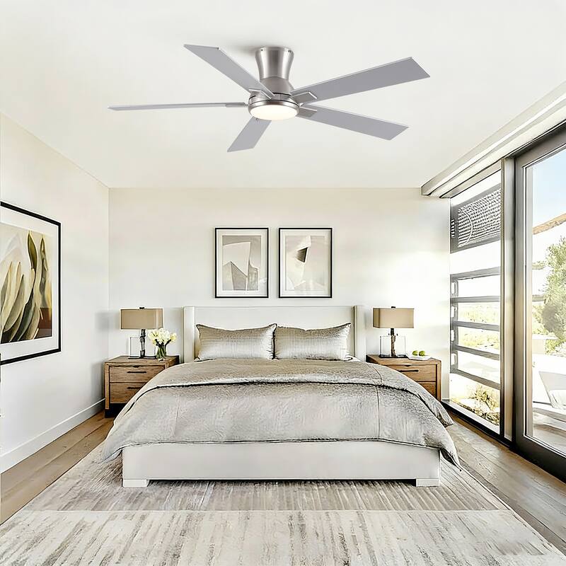52" Modern Brushed Nickel Finish Reversible Quiet Motor Ceiling Fan with Light and Remote Control