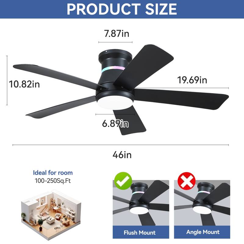 46 Inches Ceiling Fan with Light and Remote - 46 Inches