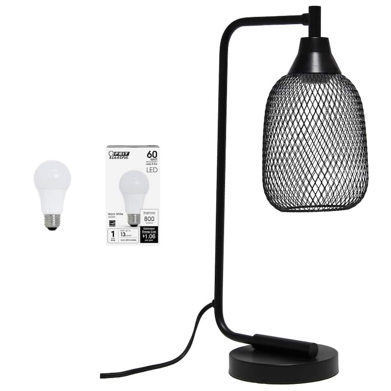 Industrial Style Desk Lamp with Mesh Wire Shade - 19" - Black