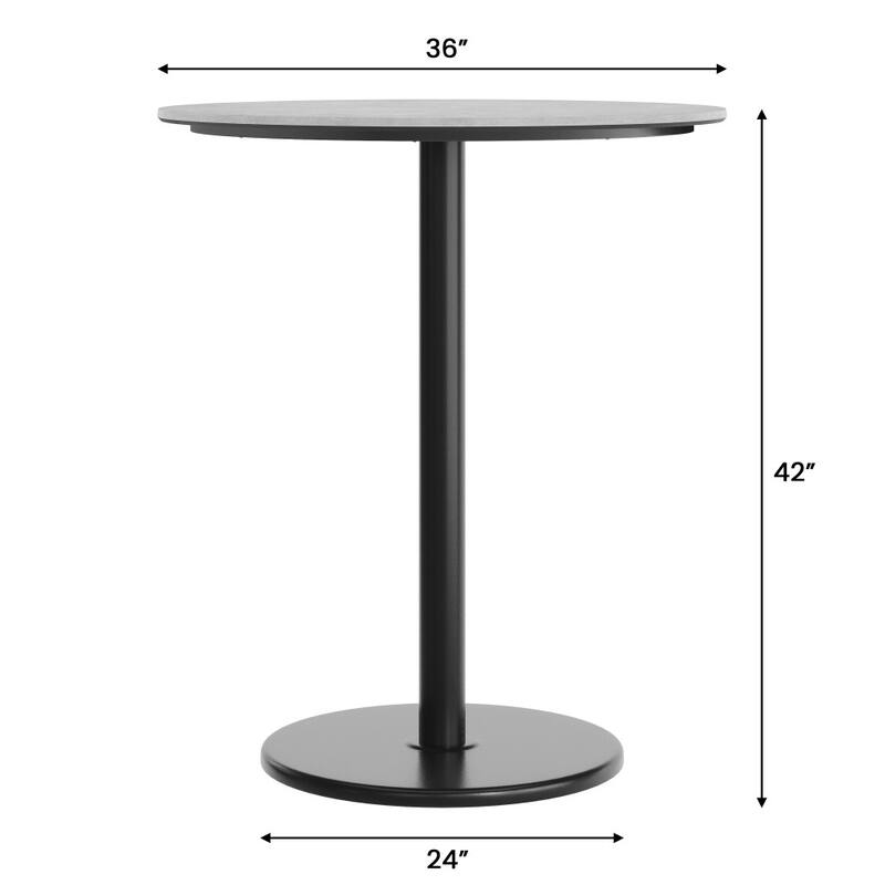 Commercial HPL Tabletop with Bar Height Round Base - 36"W x 36"D x 42"H