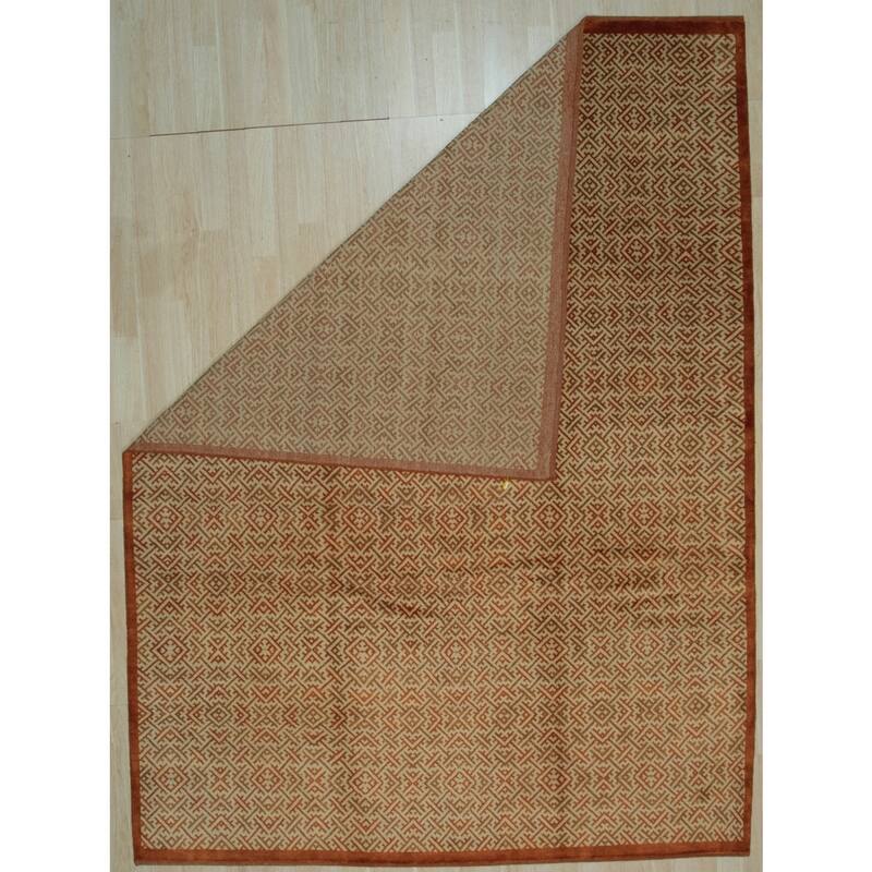 Gold Handmade Wool Transitional Rug 8' x 10' - Hand Knotted Natural Dyes Soft Pile Cotton Foundation - N/A