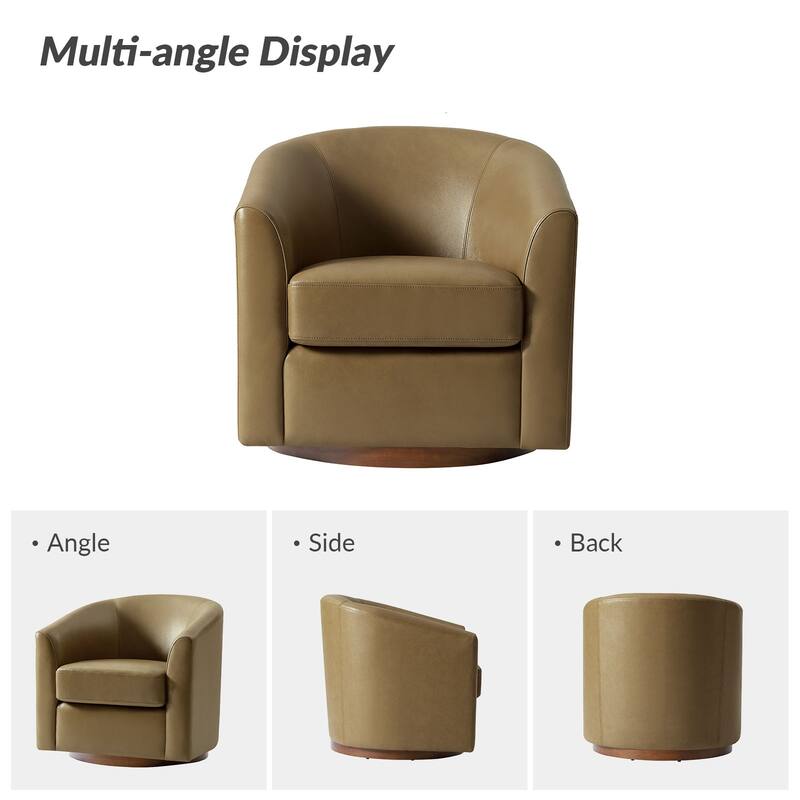 Althea Modern Genuine Leather Swivel Barrel Chair with Solid Wood Base By HULALA HOME