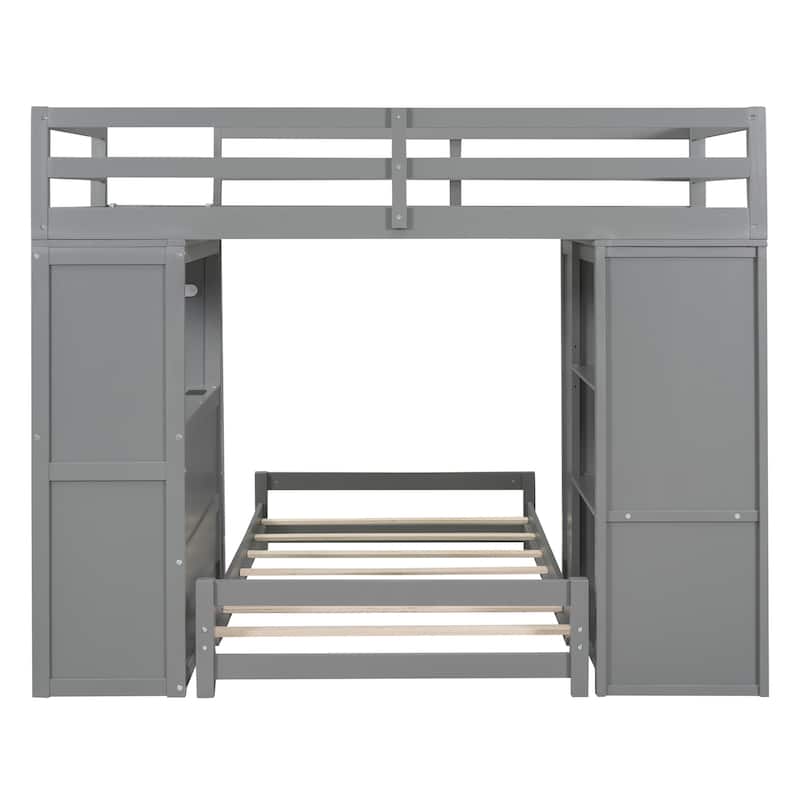 Twin over Twin Bunk Bed with LED Light and USB Ports, White