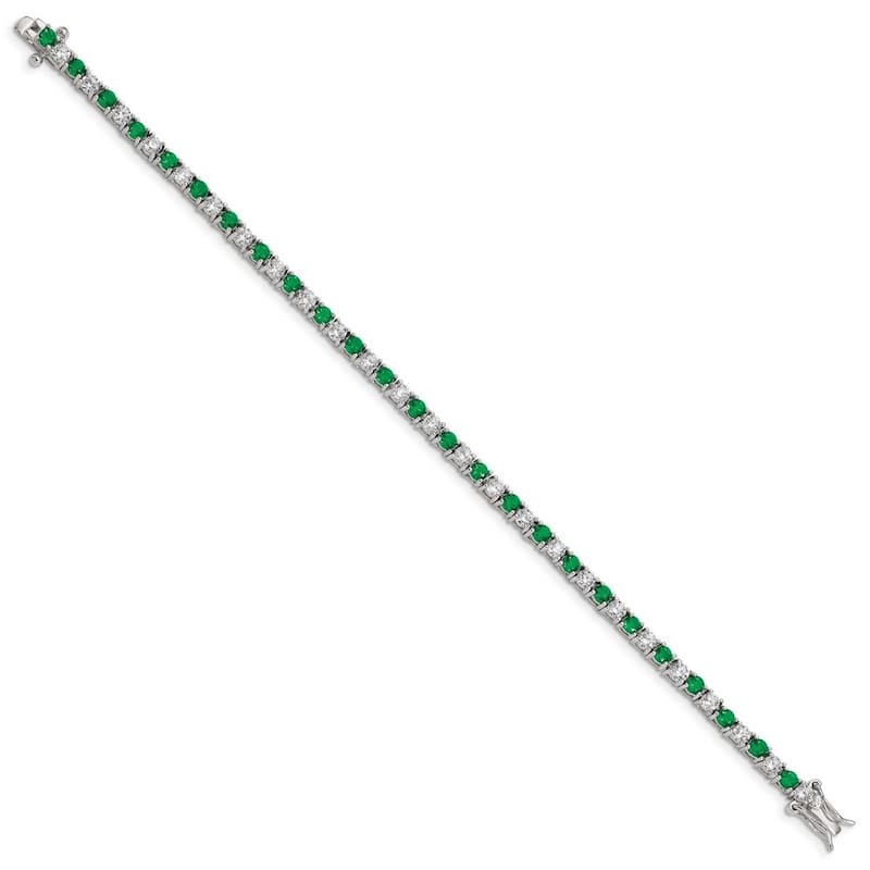 Curata 925 Sterling Silver Polished Safety clasp Box Catch Closure Green and White CZ Cubic Zirconia Simulated Diamond Bracelet