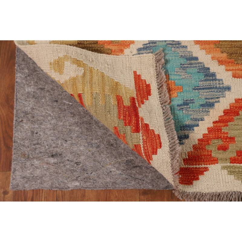 Trellis Geometric Kilim Area Rug Flatweave Wool Carpet - 5'1"x 6'5"