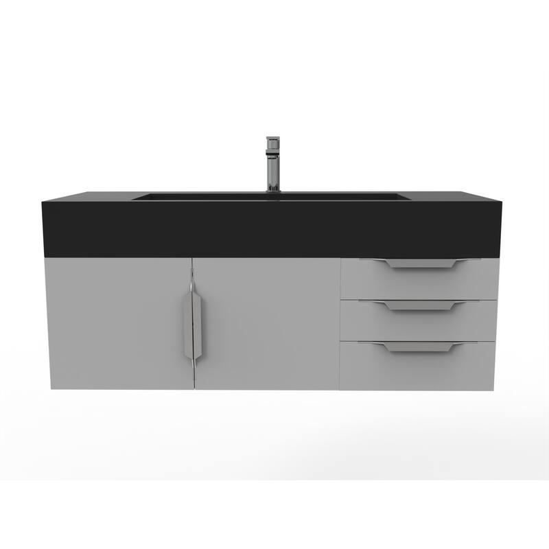 Nile 48" Wall Mounted Bathroom Vanity Set w/ Black Top