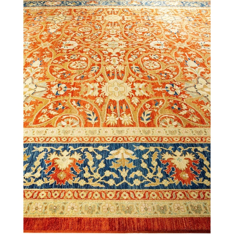 Overton Handknotted Wool Vintage Inspired Contemporary Eclectic Orange Area Rug - 18' 5" x 12' 5"