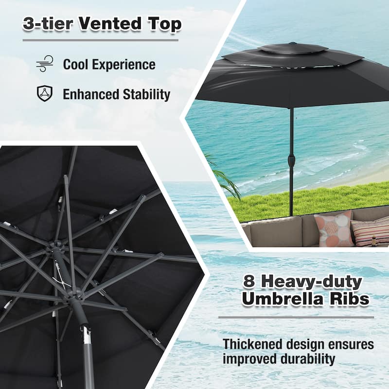 10 Ft Patio Umbrella with Crank and Tilt Vented Polyester Canopy for Backyard and Pool Shade