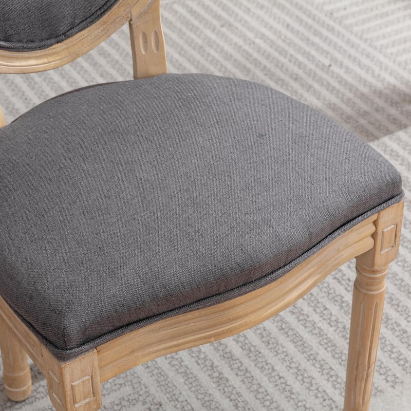 Antique Style Solid Wood Frame Dining Chair with Linen Fabric and Soft Foam Filling