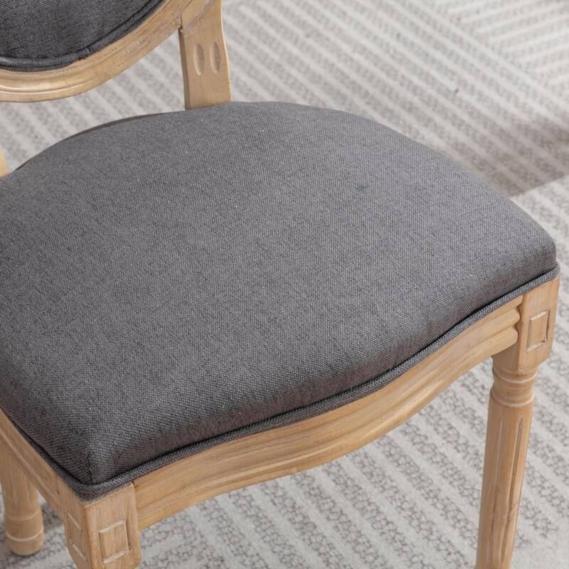 Roomfitters French Vintage Upholstered Dining Chairs Set of 2, Solid Wood Accent Chairs with Linen Fabric