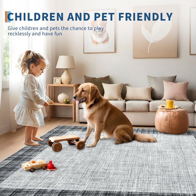 Garvee Linen Border Living Room Area Rug