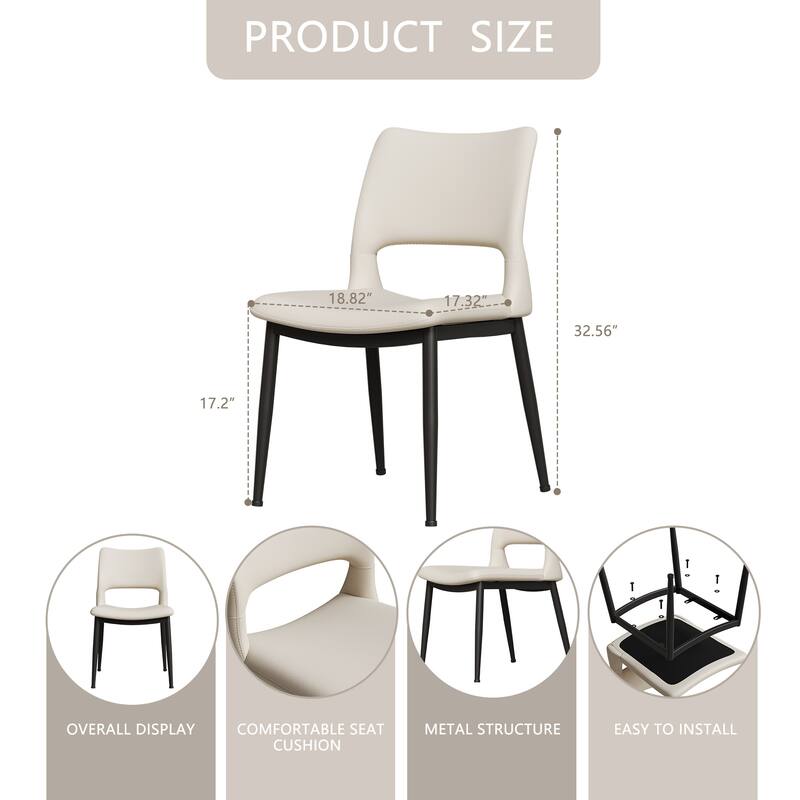 Modern Minimalist Pu Leather Dining Chairs Set Of 2, Comfortable Backrest Design, Metal Leg Support, For Restaurants, Kitchens