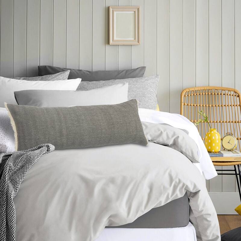 Charcoal Gray Solid Fringed Throw Pillow