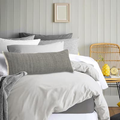 Charcoal Gray Solid Fringed Throw Pillow