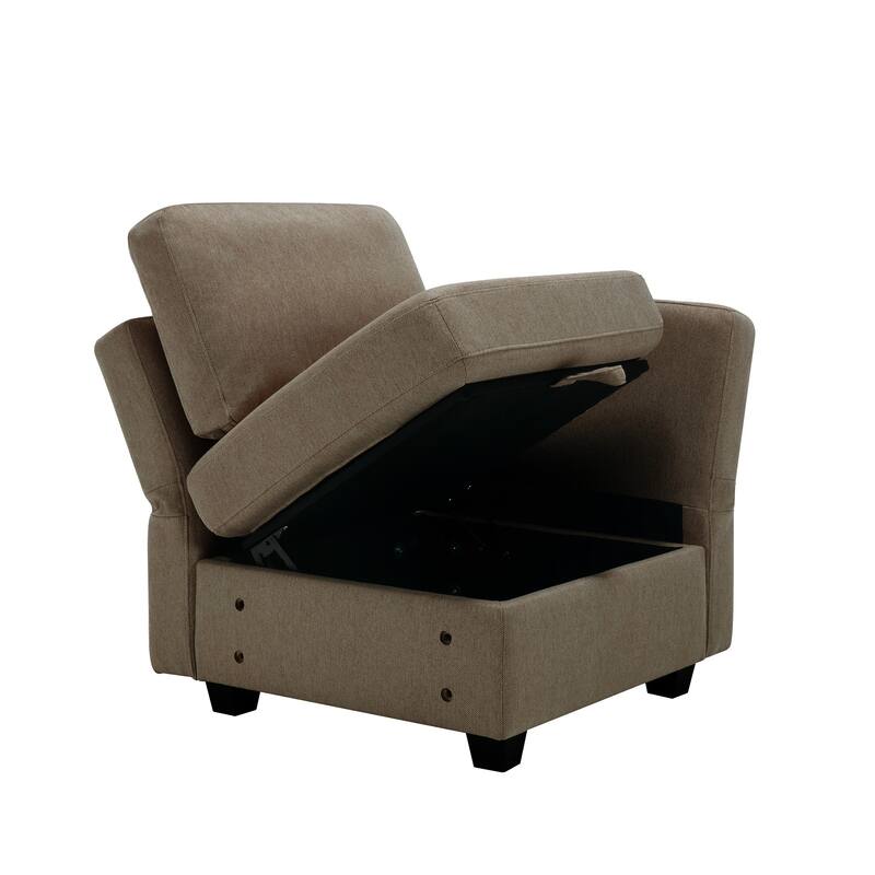 Modern Modular 6 Seat Upholstered Sectional Sofa with Storage, Adjustable Arm, Brown