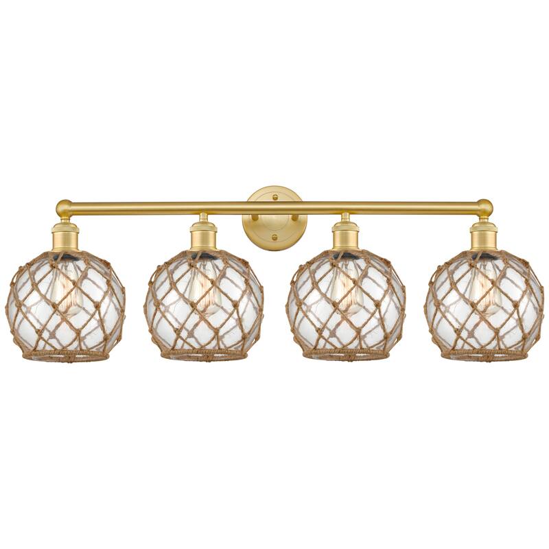 Innovations Lighting Endless Possibilities Edison - Farmhouse Rope - 4 Light 35" Bath Vanity Light - Clear Glass with Brown Rope/Satin Gold