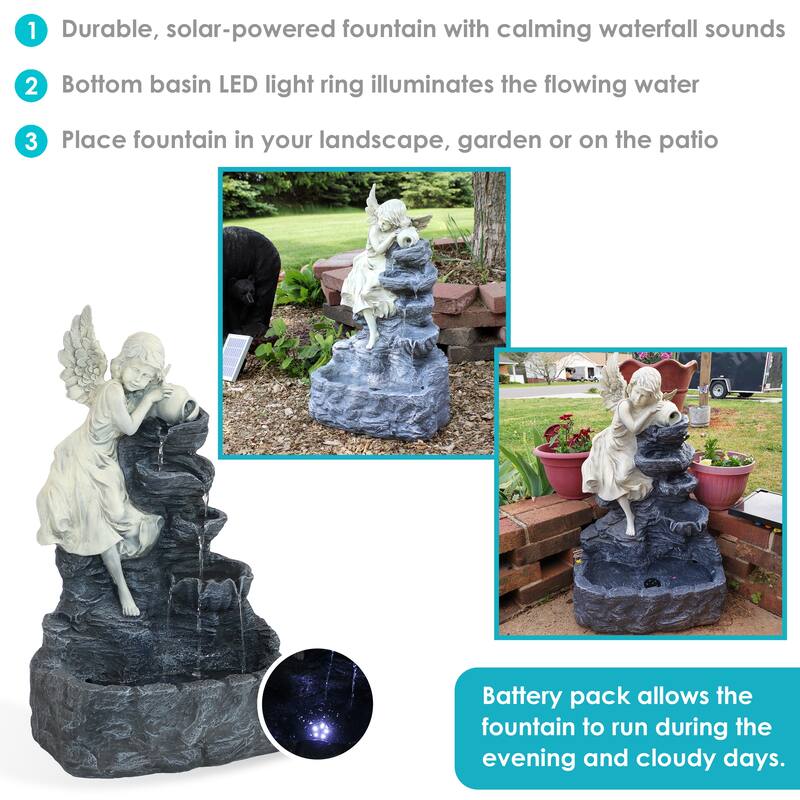 Sunnydaze Angel Falls Solar Outdoor Water Fountain w/ Battery 29" with LED Light