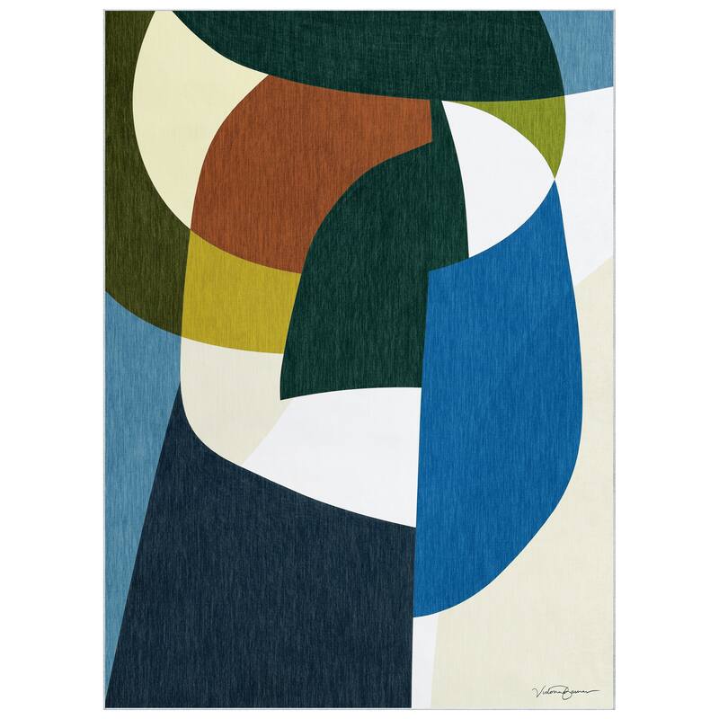 Melding forms I Geometric Washable Art Area Rug size 5'x8', Power-loomed, Non Slip Rug, Soft Rug for Living Room, Bedroom