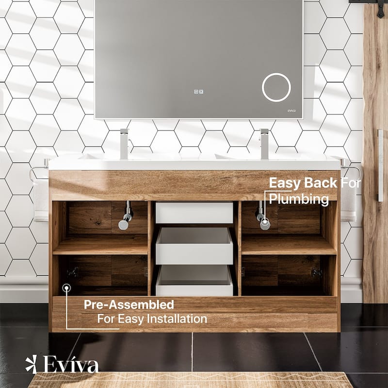 Lugano 60 in. Natural Oak DS Bath Vanity with Integrated Acrylic Sinks