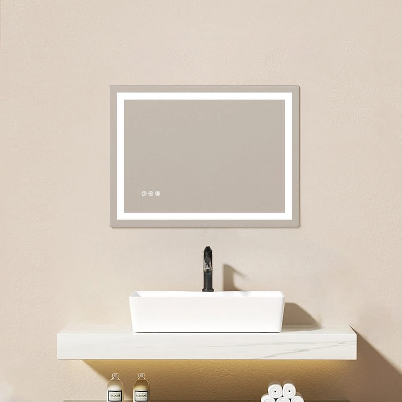 Topcraft Frameless Tempered Glass Mirror with Dual LED Strip Lighting