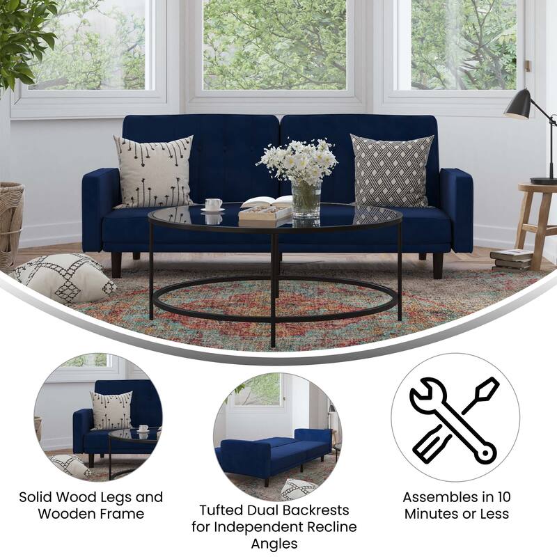 Convertible Split Back Futon Sofa Sleeper with Wooden Legs