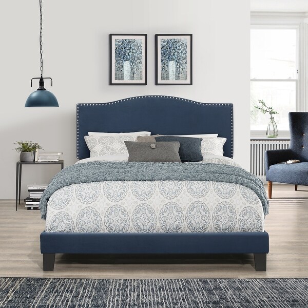 Porch & Den Olney Blue Velvet Upholstered Bed. Opens flyout.