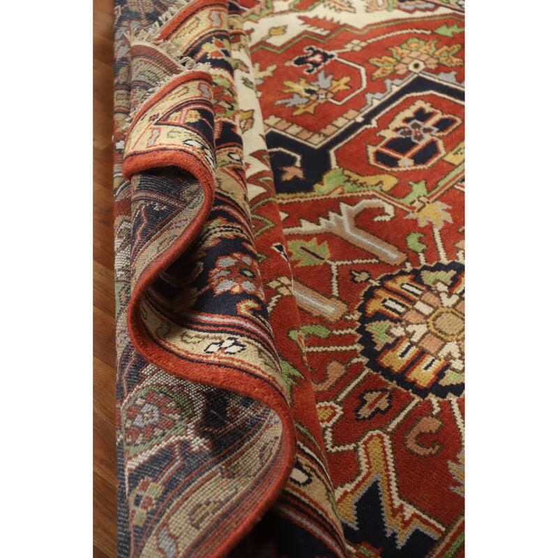 Orange Medallion Heriz Serapi Indian Area Rug Handmade Wool Carpet - 8'10" x 11'9"