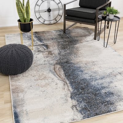 Brookfield Collection - Cream/Blue/Brown Urban Abstract Rug