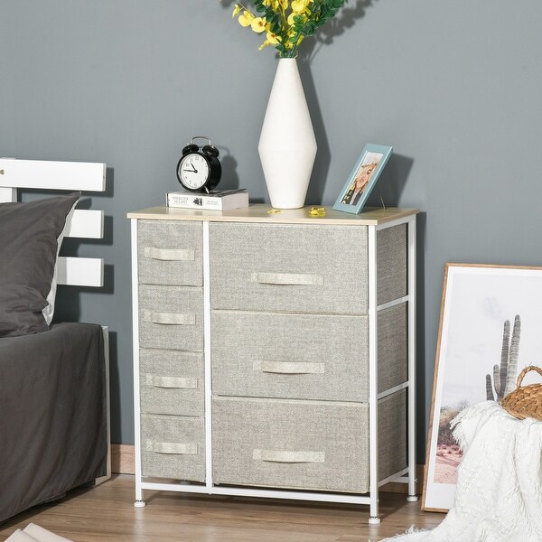 HOMCOM 7-Drawer Storage Cabinet Organizer Unit with Fabric Bins for Bedroom, Dresser, Closets, Grey. Opens flyout.