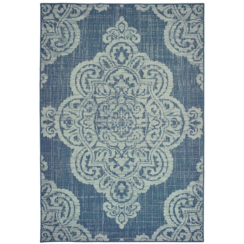 Marignane Navy Grey Oriental Medallion Outdoor Casual Area Rug