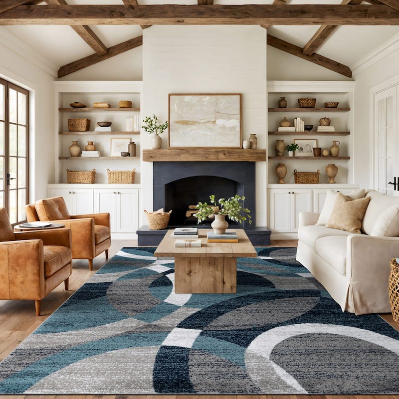 World Rug Gallery Geometric Circles Area Rug - 7'10" x 10'2" - Blue