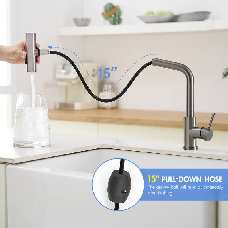Waterfall Single Hole Kitchen Faucets with Pull Down Sprayer