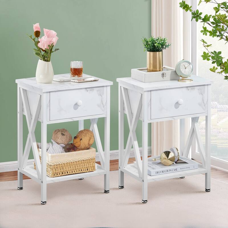 VECELO 3-Pieces Bed Frame with Wood Headboard and Modern Nightstands Set of 2 - White - Twin