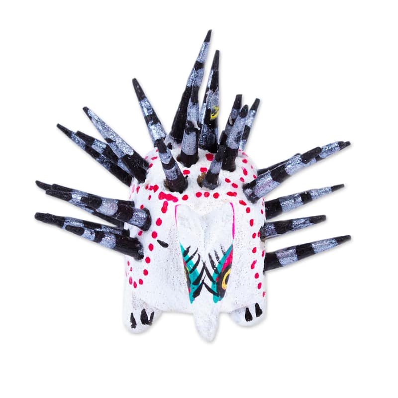 Novica Handmade Cute Porcupine In White Wood Alebrije Figurine
