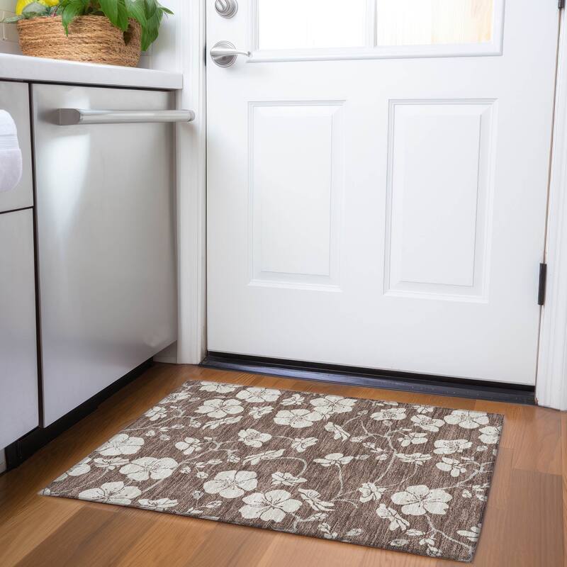 Premium Washable Super Soft Modern Floral Mayfield Rug - Brown - 1'8" x 2'6"