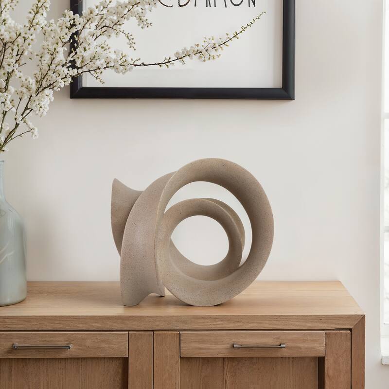 Resin Sculpture with Abstract Curved Loop Design Artistic Silhouette - 13" x 10" x 12" - Tan