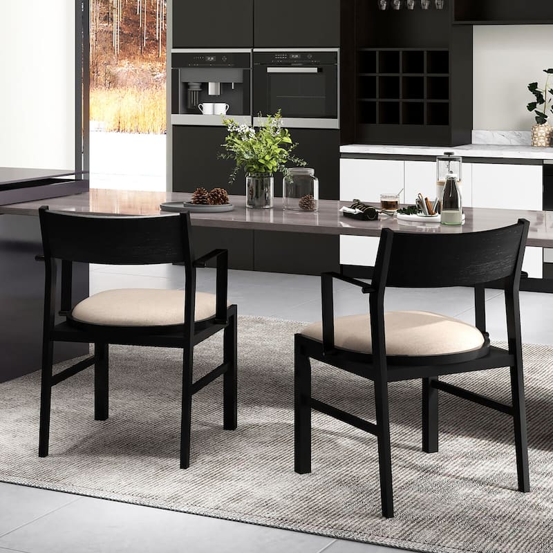 Gymax Dining Chair w/ Arms Set of 2 Modern Kitchen Chairs & Contoured