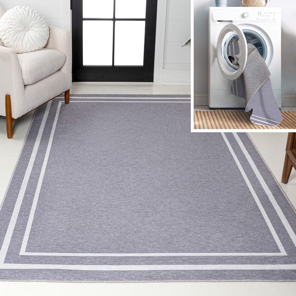 JONATHAN Y Ainsley Classic 2-Stripe Border Washable Area Rug